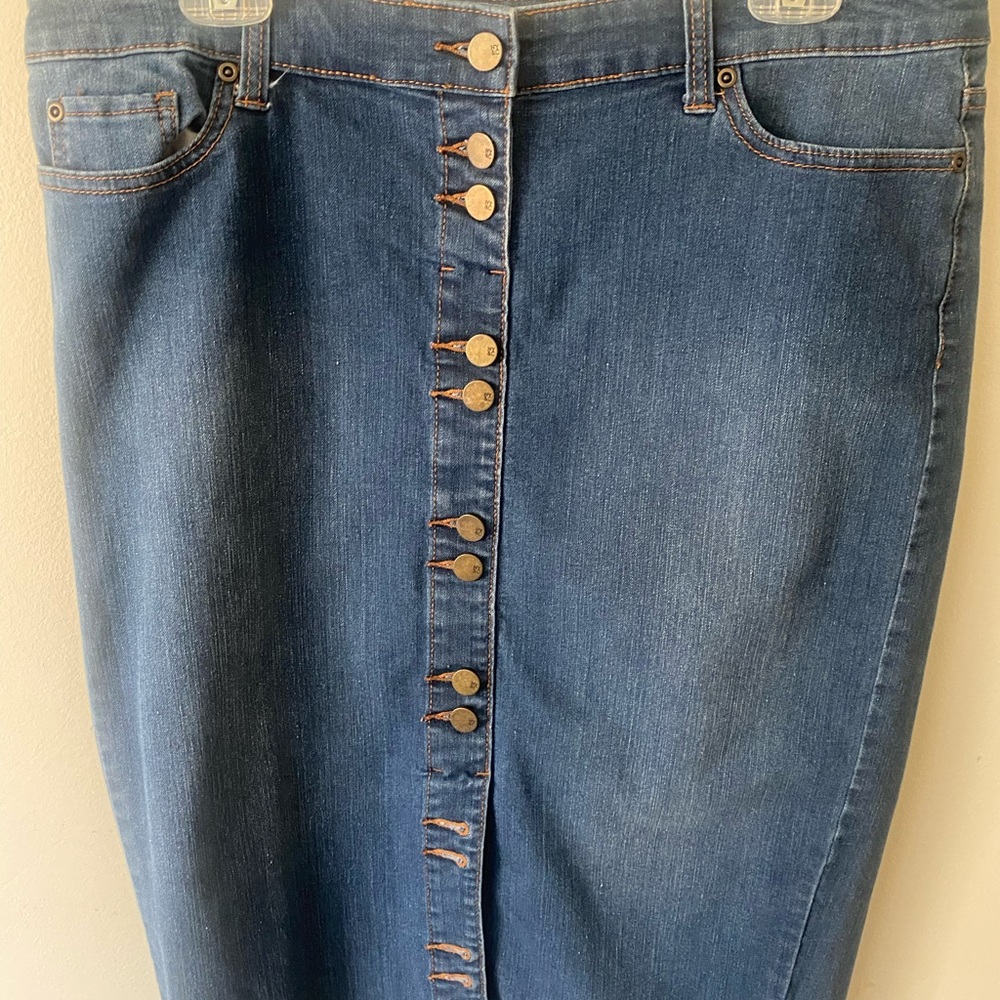 Button Front Denim Skirt